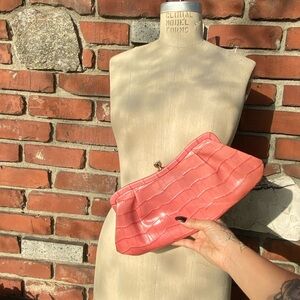 Coral Crocodile-Embossed Clutch